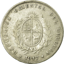 Moneta, Uruguay, Peso, 1917, MB+, Argento, KM:23
