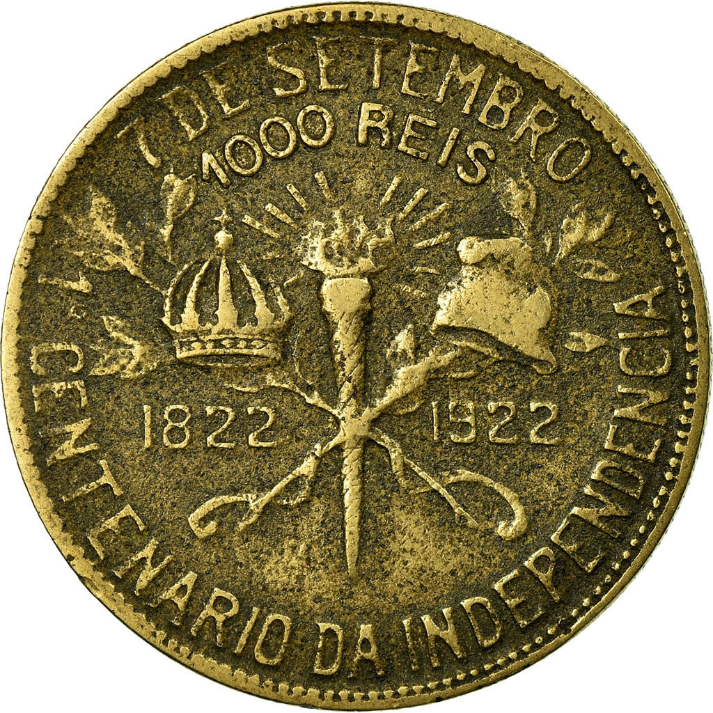 Coin, Brazil, 1000 Reis, 1922, VF(20-25), Aluminum-Bronze, KM:522.1