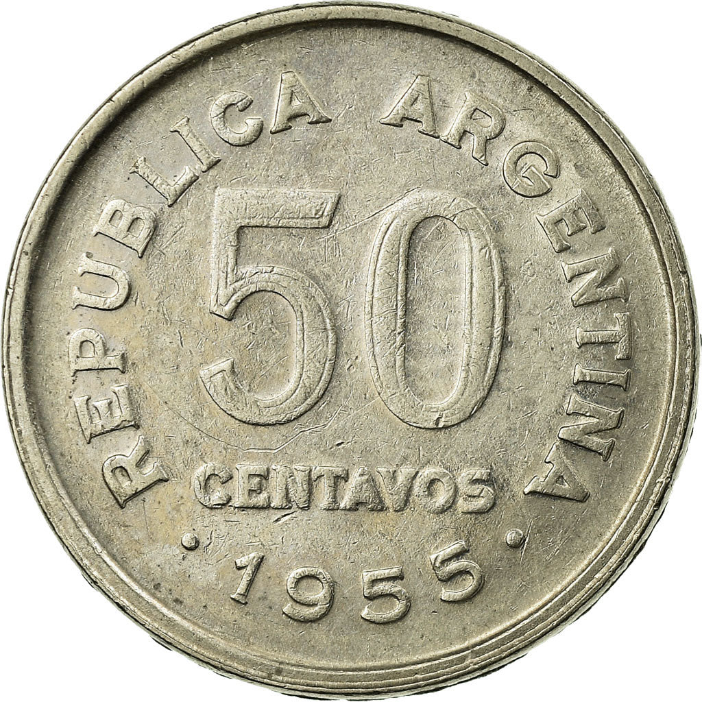 Coin, Argentina, 50 Centavos, 1955, EF(40-45), Nickel Clad Steel, KM:49