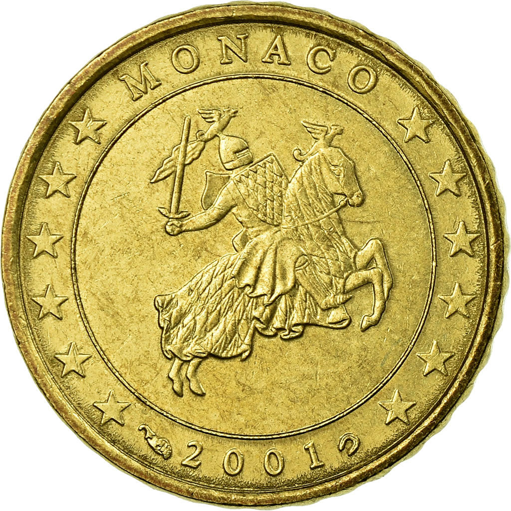 Monaco, 10 Euro Cent, 2001, AU(55-58), Brass, KM:170
