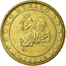 Monaco, 10 Euro Cent, 2001, AU(55-58), Brass, KM:170