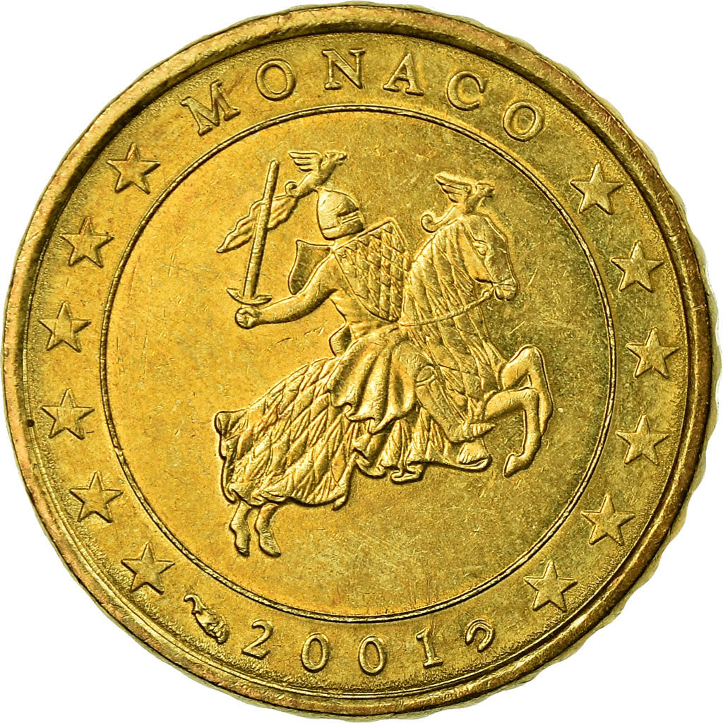 Monaco, 10 Euro Cent, 2001, AU(55-58), Brass, KM:170