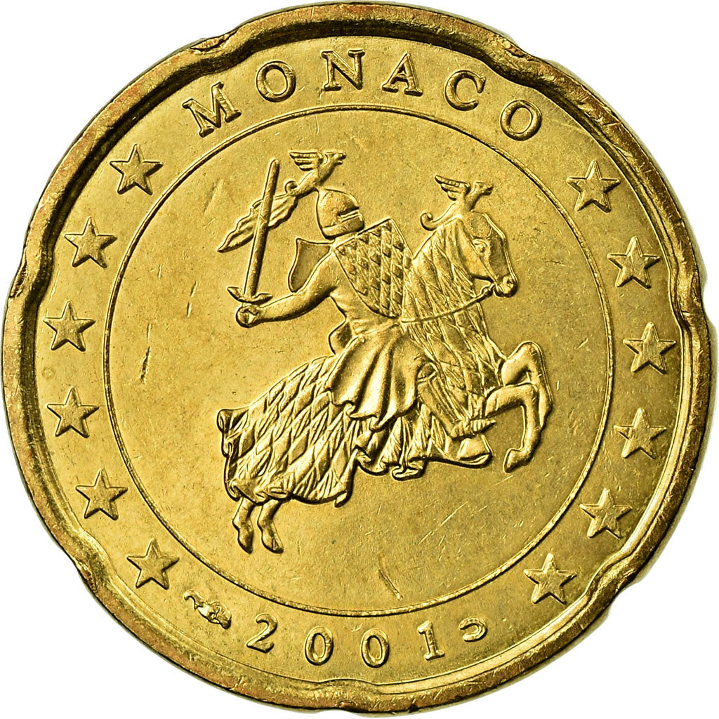 Monaco, 20 Euro Cent, 2001, VZ, Messing, KM:171