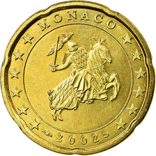 Monaco, 20 Euro Cent, 2002, AU(55-58), Brass, KM:171