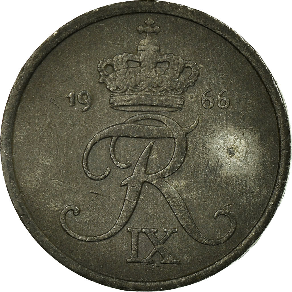 Coin, Denmark, Frederik IX, 2 Öre, 1966, Copenhagen, VF(30-35), Zinc, KM:840.2
