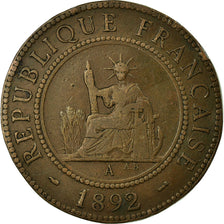 Moneta, FRANCUSKIE INDOCHINY, Cent, 1892, Paris, VF(30-35), Bronze, KM:1