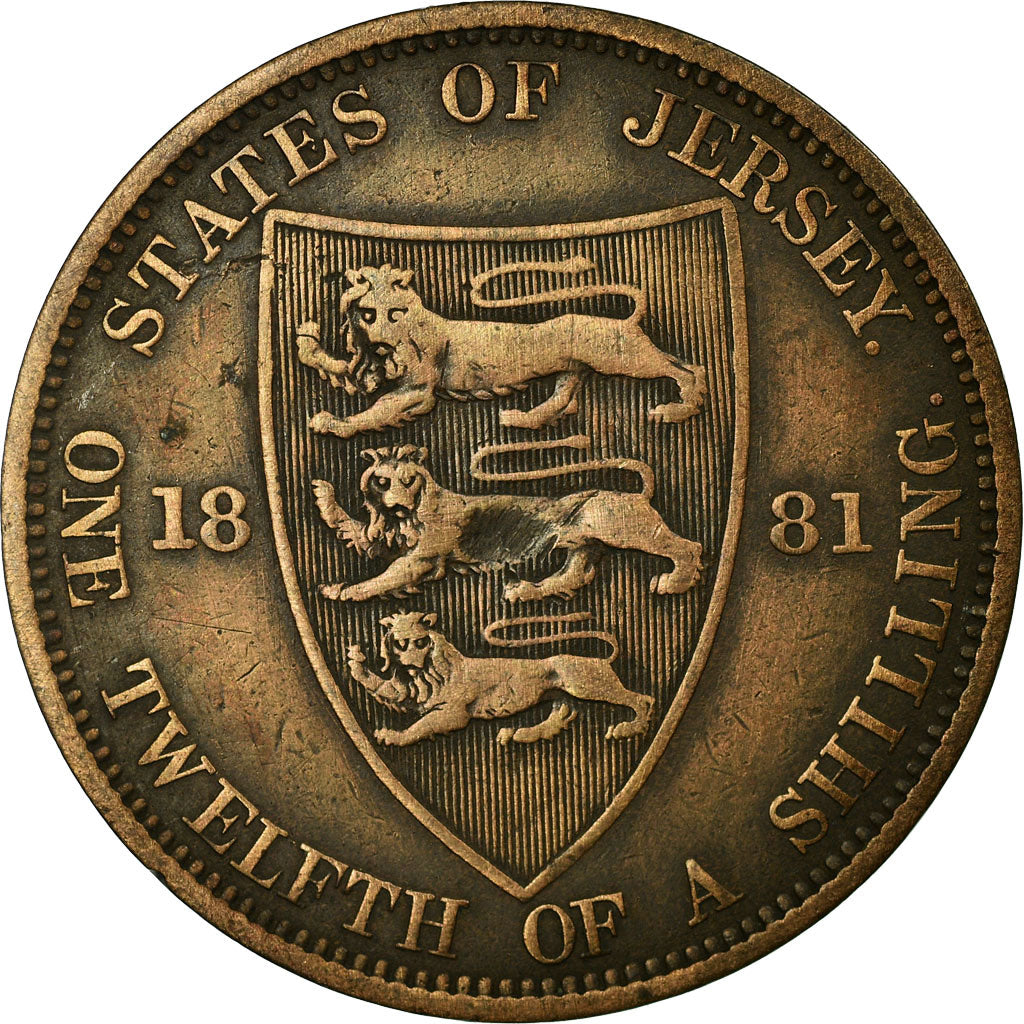 Coin, Jersey, Victoria, 1/12 Shilling, 1881, VF(30-35), Bronze, KM:8