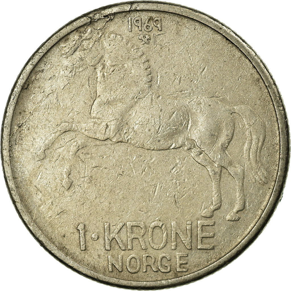 Moeda, Noruega, Olav V, Krone, 1969, VF(30-35), Cobre-níquel, KM:409