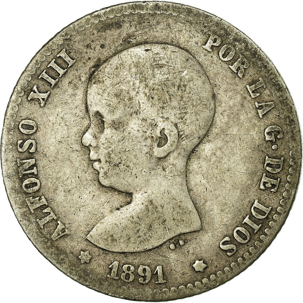 Monnaie, Espagne, Alfonso XIII, Peseta, 1891, Madrid, TB, Argent, KM:691