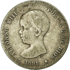 Monnaie, Espagne, Alfonso XIII, Peseta, 1891, Madrid, TB, Argent, KM:691