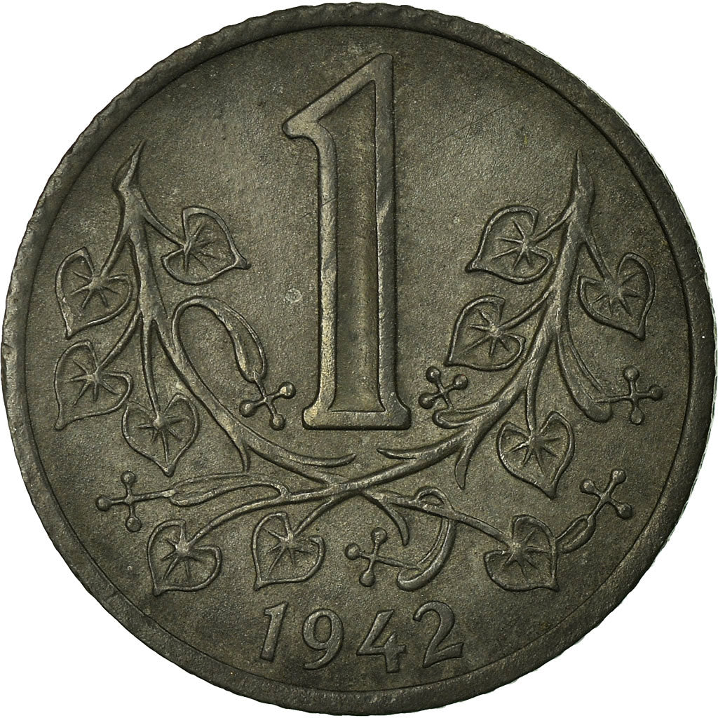 Coin, BOHEMIA & MORAVIA, Koruna, 1942, EF(40-45), Zinc, KM:4