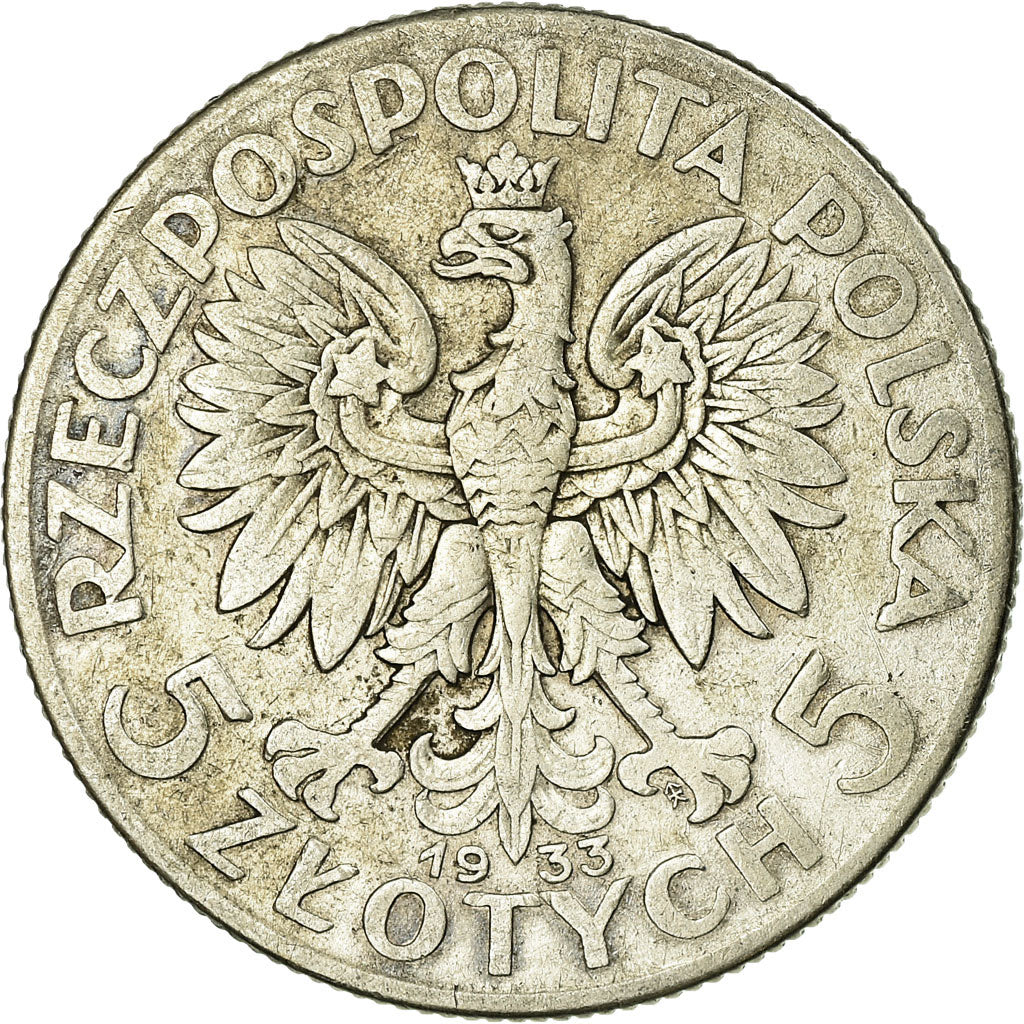 Coin, Poland, 5 Zlotych, 1933, Warsaw, VF(30-35), Silver, KM:21