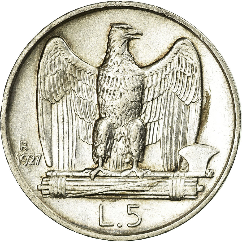 Coin, Italy, Vittorio Emanuele III, 5 Lire, 1927, Rome, EF(40-45), Silver