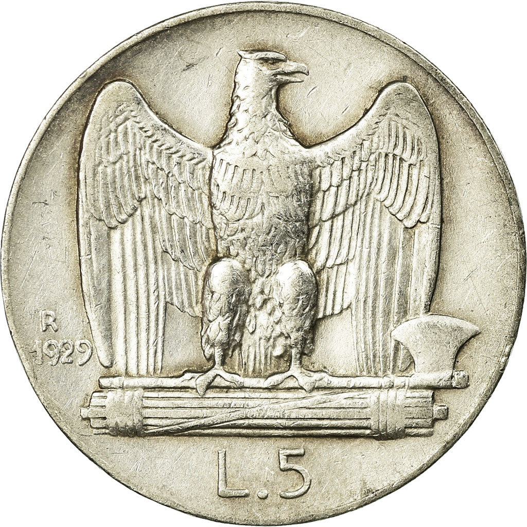 Coin, Italy, Vittorio Emanuele III, 5 Lire, 1929, Rome, VF(30-35), Silver
