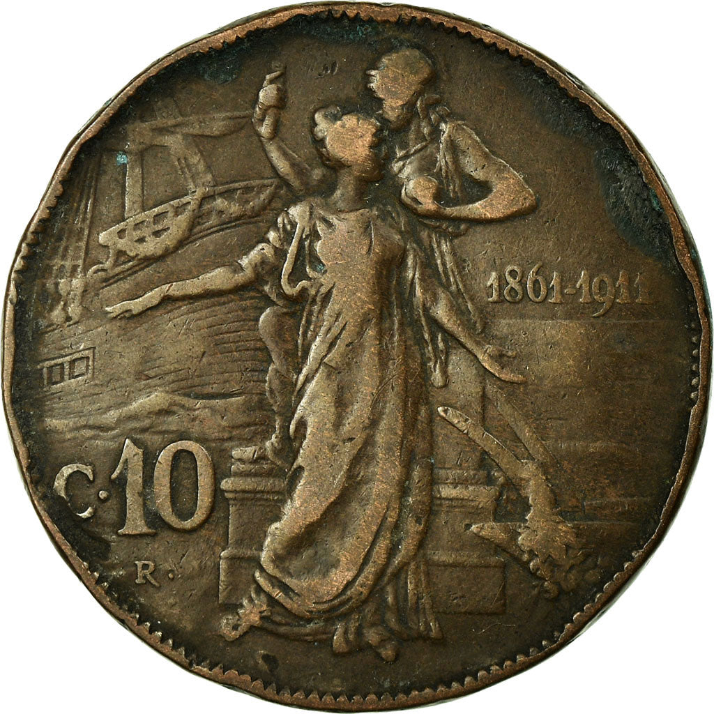 Coin, Italy, Vittorio Emanuele III, 10 Centesimi, 1911, Rome, VF(20-25), Bronze