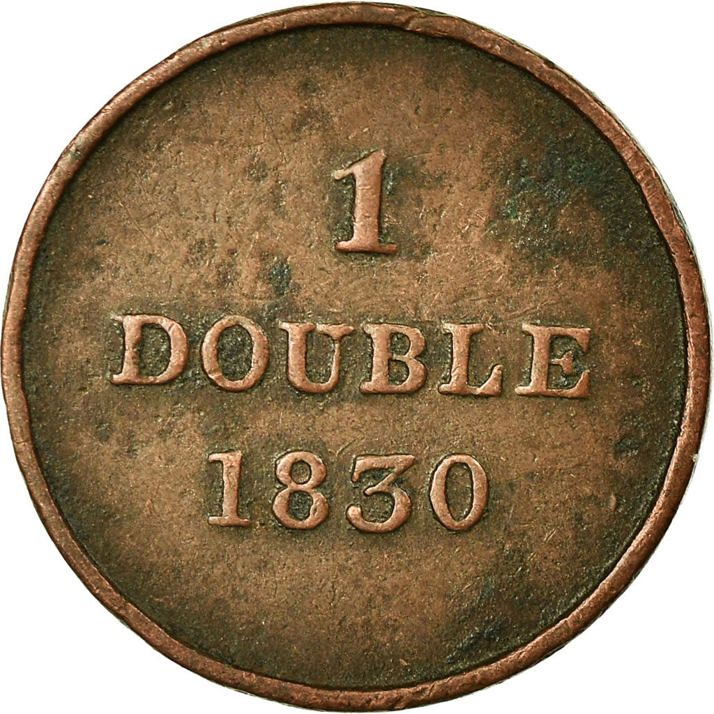 Moneta, Guernsey, Double, 1830, MB+, Rame, KM:1