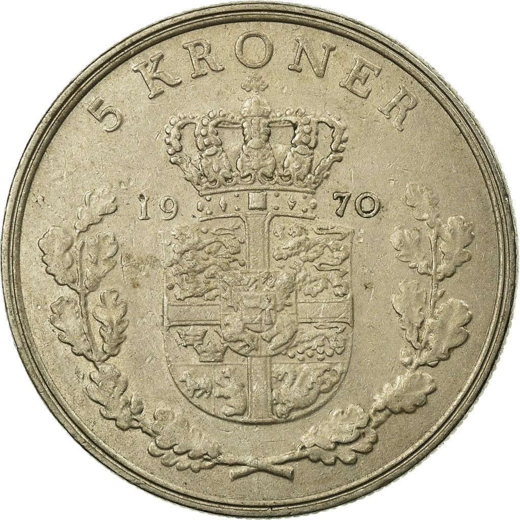 Munten, Denemarken, Frederik IX, 5 Kroner, 1970, Copenhagen, ZF, Copper-nickel