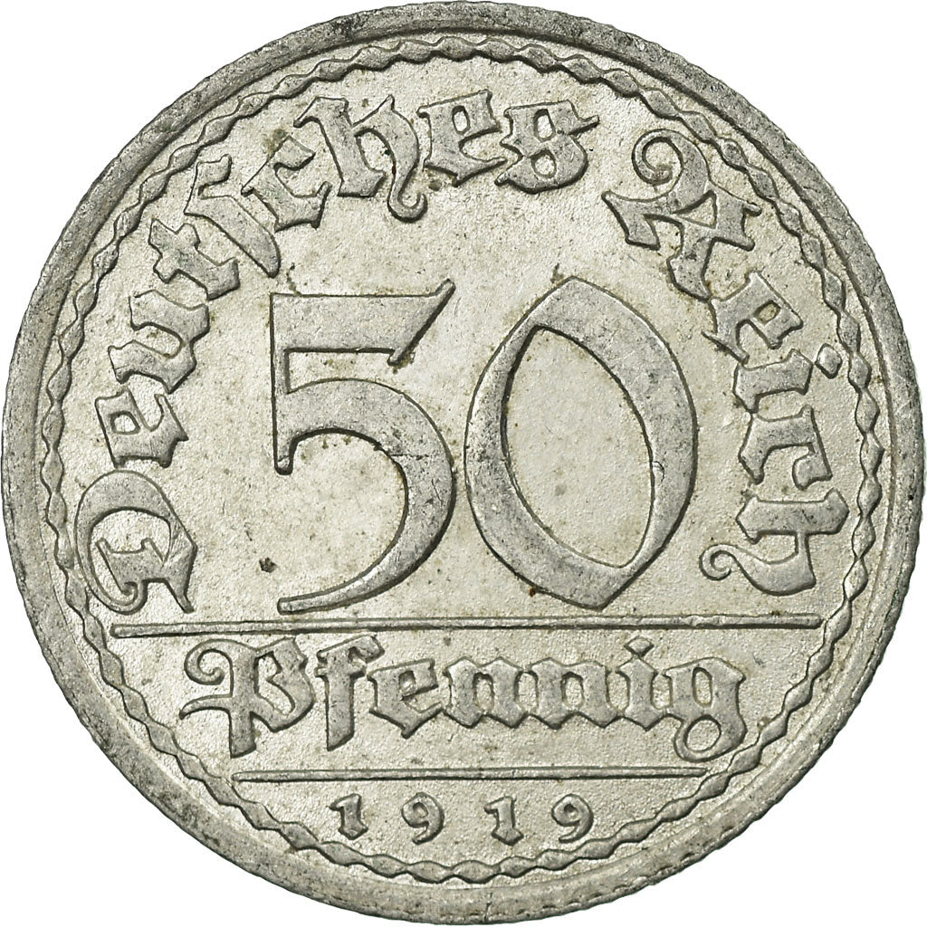 Coin, GERMANY, WEIMAR REPUBLIC, 50 Pfennig, 1919, Berlin, EF(40-45), Aluminum