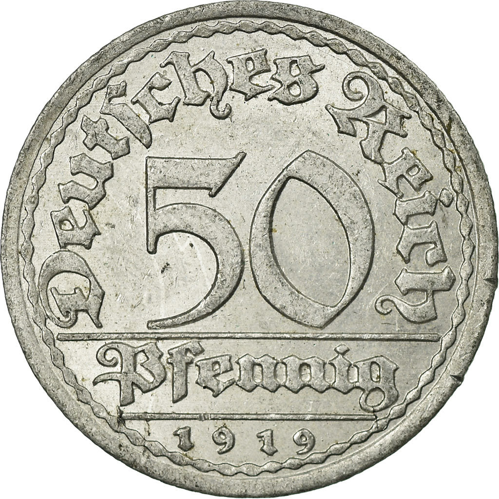 Coin, GERMANY, WEIMAR REPUBLIC, 50 Pfennig, 1919, Berlin, EF(40-45), Aluminum