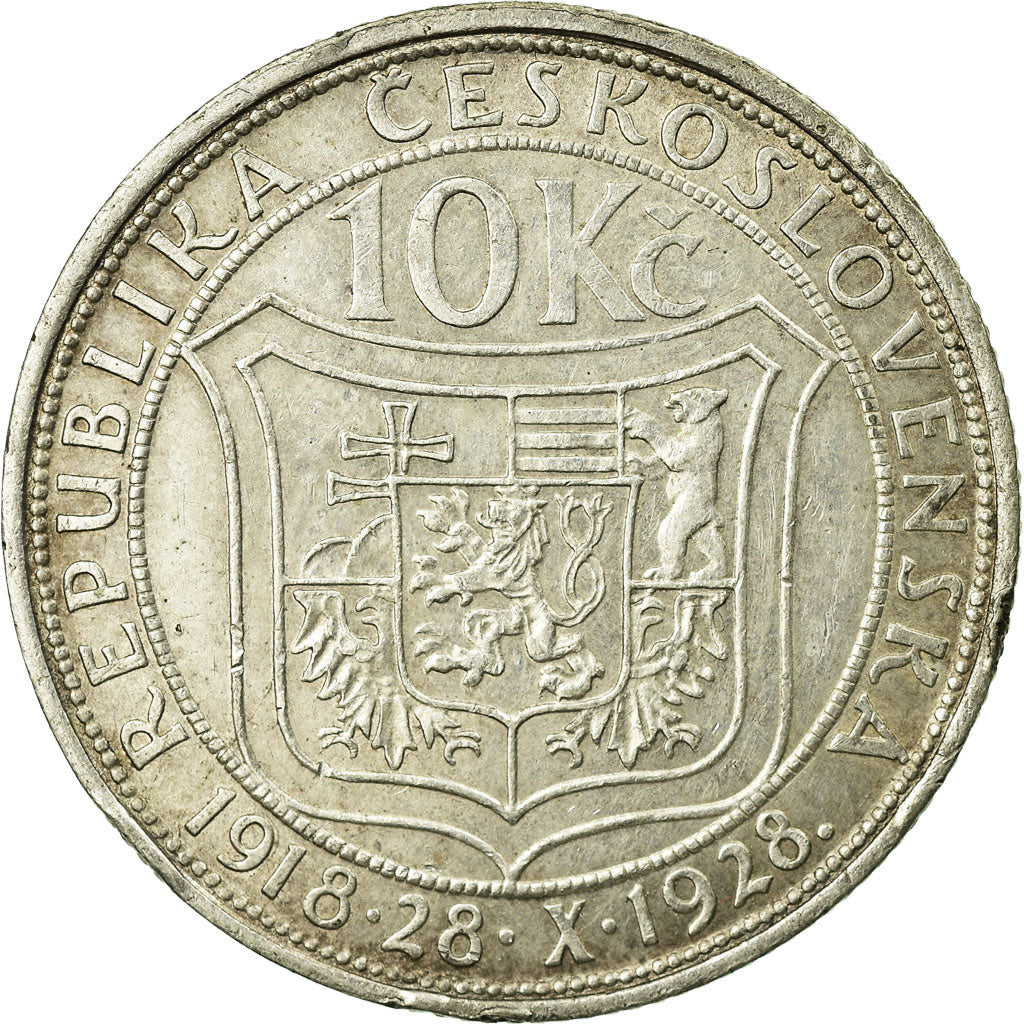 Coin, Czechoslovakia, 10 Korun, 1928, EF(40-45), Silver, KM:12