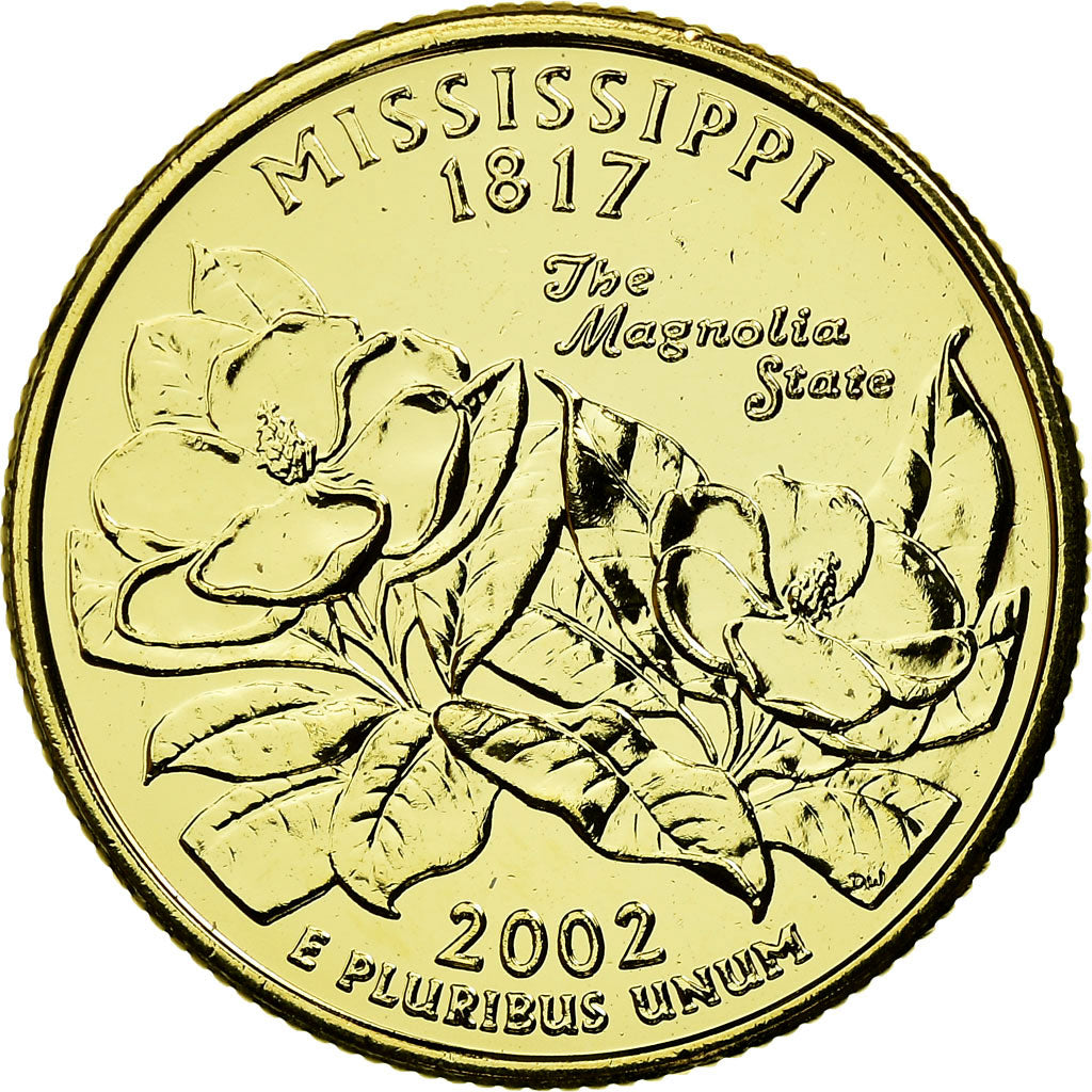 Moneta, Stati Uniti, Mississippi, Quarter, 2002, golden, SPL-, Rame-nichel