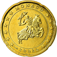 Mónaco, 20 Euro Cent, 2002, MS(63), Latão, KM:171