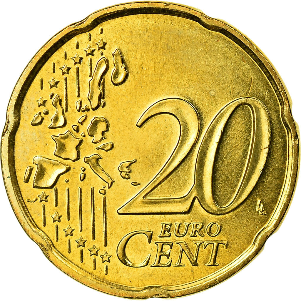 Mónaco, 20 Euro Cent, 2002, MS(63), Latão, KM:171