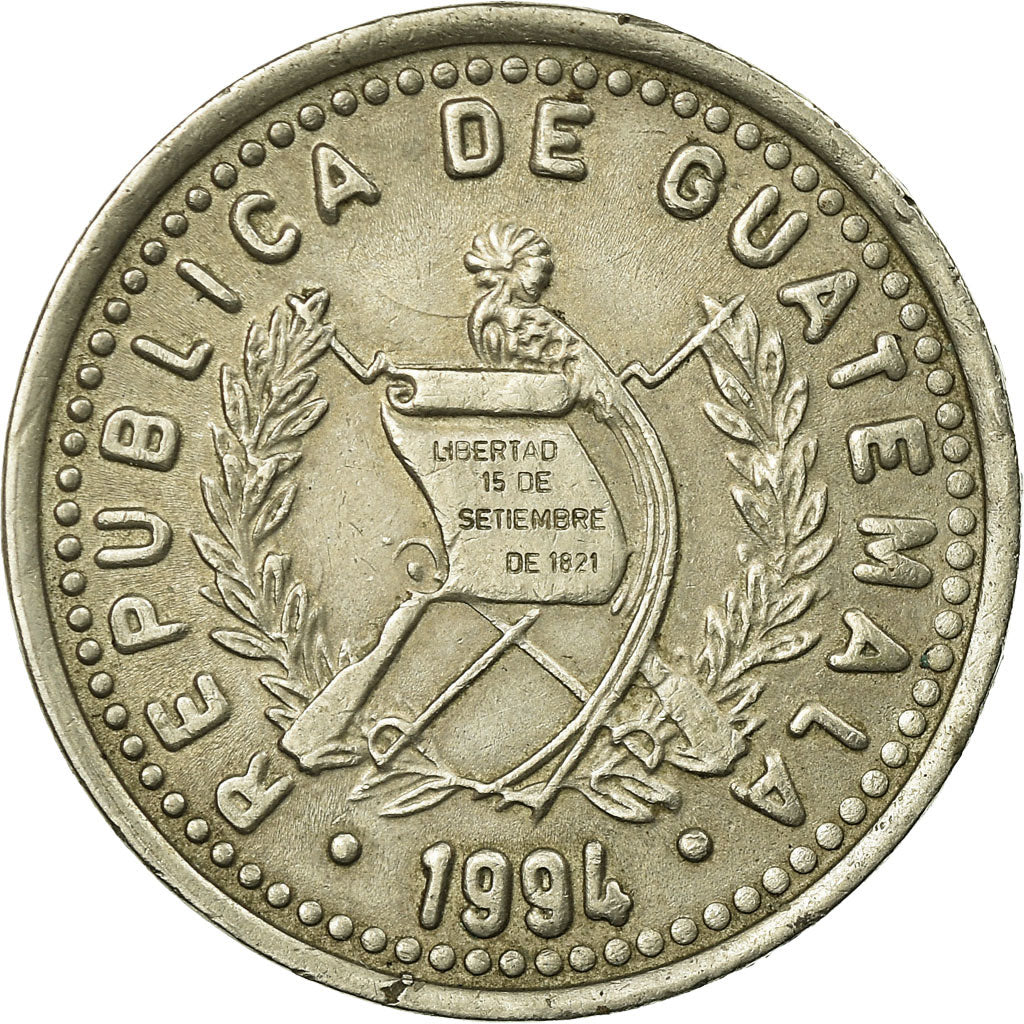 Moneda, Guatemala, 25 Centavos, 1994, MBC, Cobre - níquel, KM:278.5