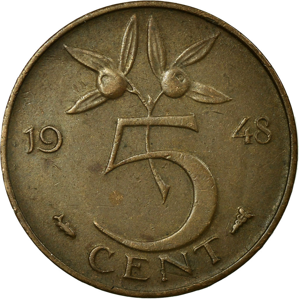 Coin, Netherlands, Juliana, 5 Cents, 1948, EF(40-45), Bronze, KM:181