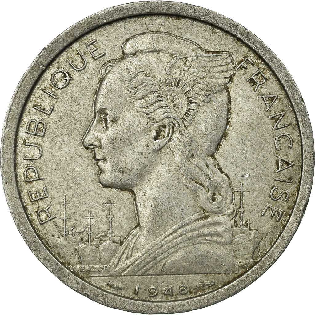 Coin, Réunion, 2 Francs, 1948, VF(30-35), Aluminum, KM:8