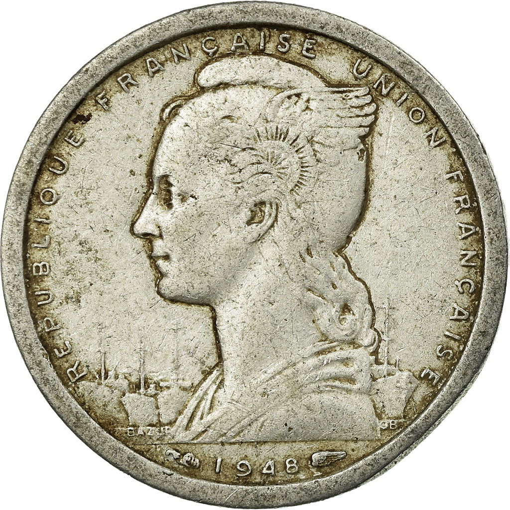 Moeda, África Equatorial Francesa, Franc, 1948, Paris, VF(20-25), Alumínio