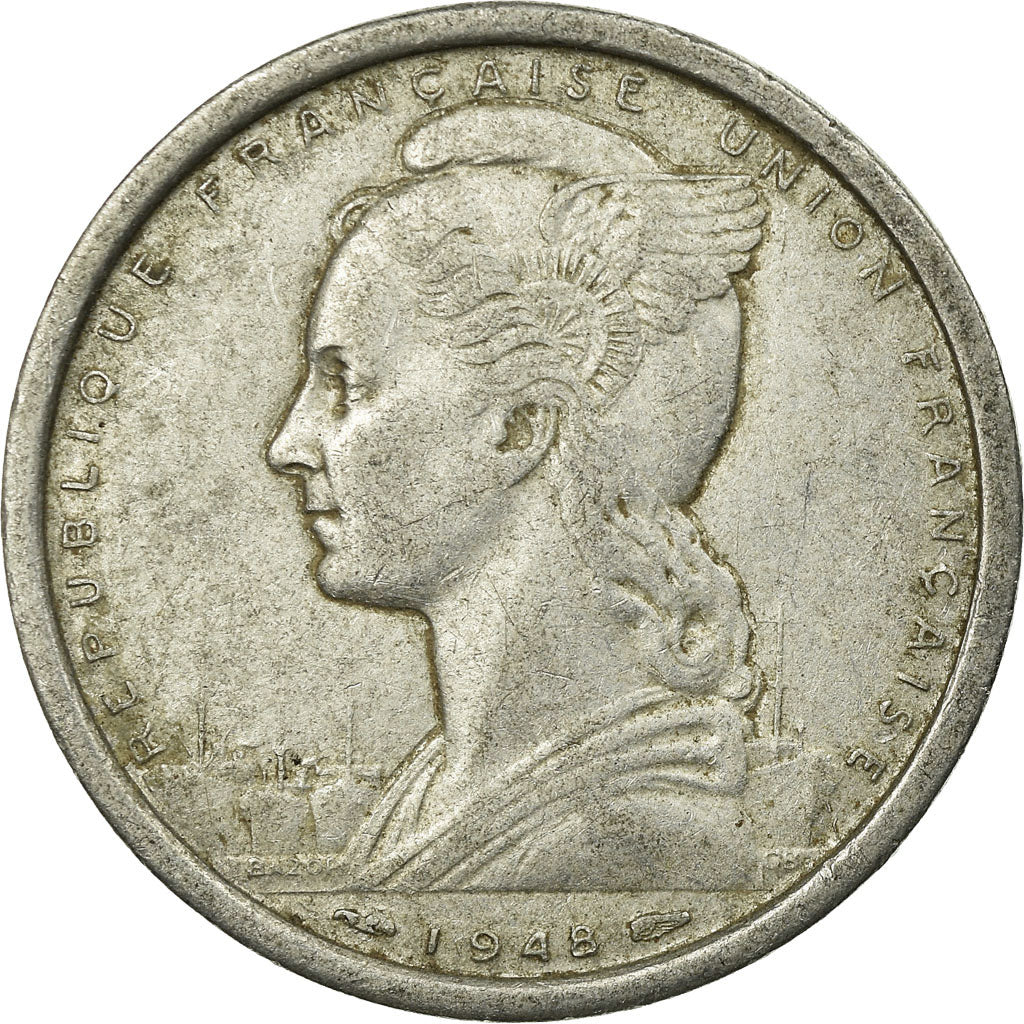 Moneda, África ecuatorial francesa, 2 Francs, 1948, Paris, BC+, Aluminio, KM:7