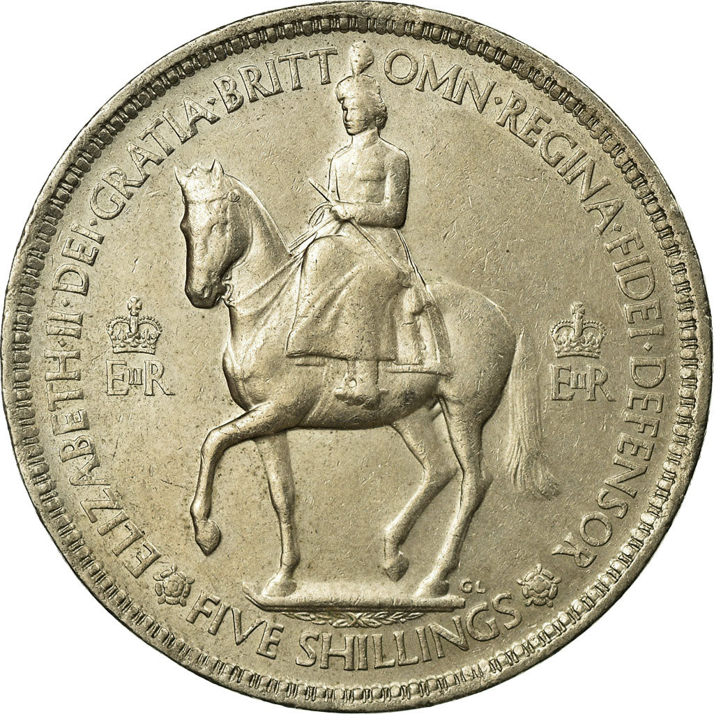 Coin, Great Britain, Elizabeth II, Crown, 1953, AU(55-58), Copper-nickel, KM:894