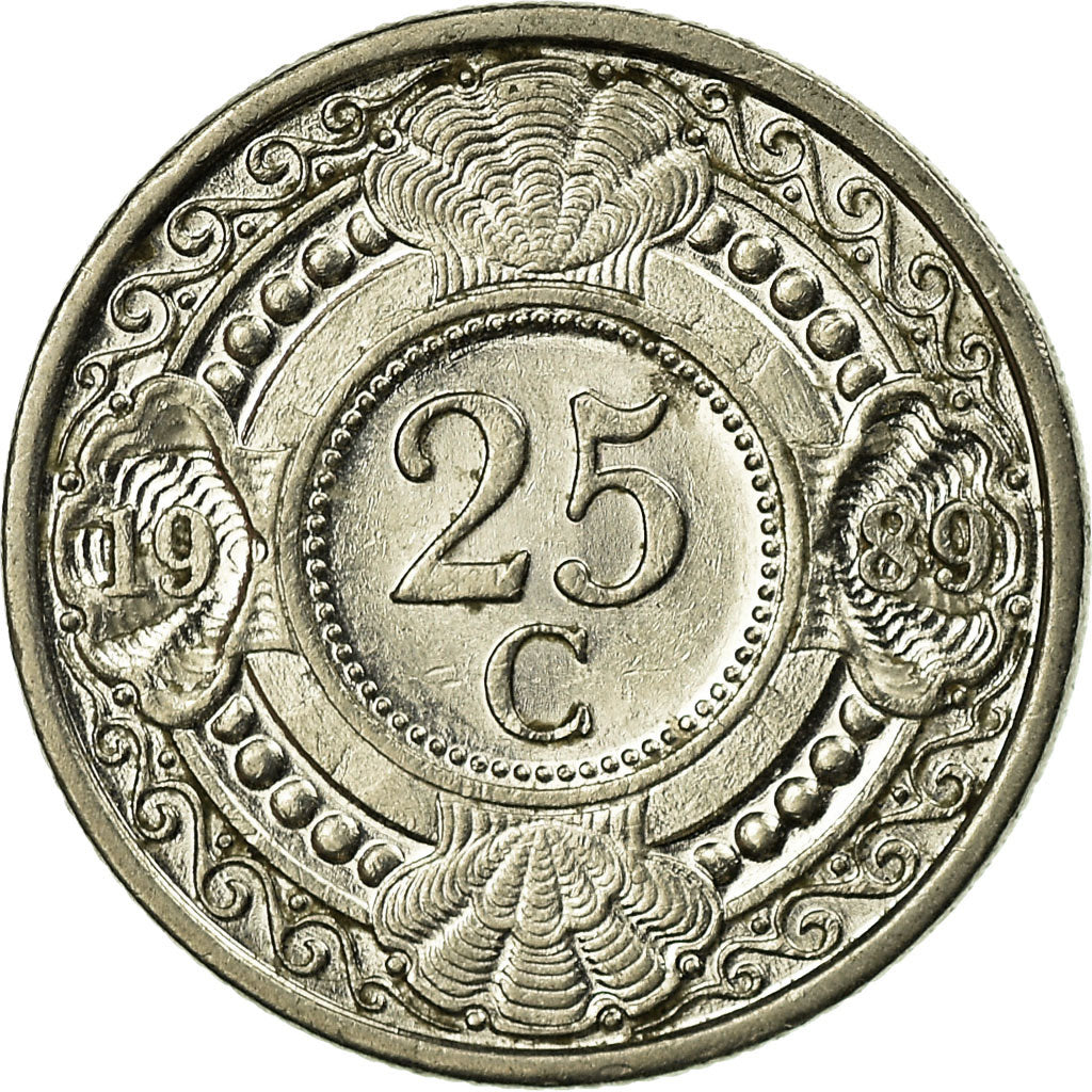 Moneta, Antille olandesi, Beatrix, 25 Cents, 1989, SPL-, Acciaio lega nichel