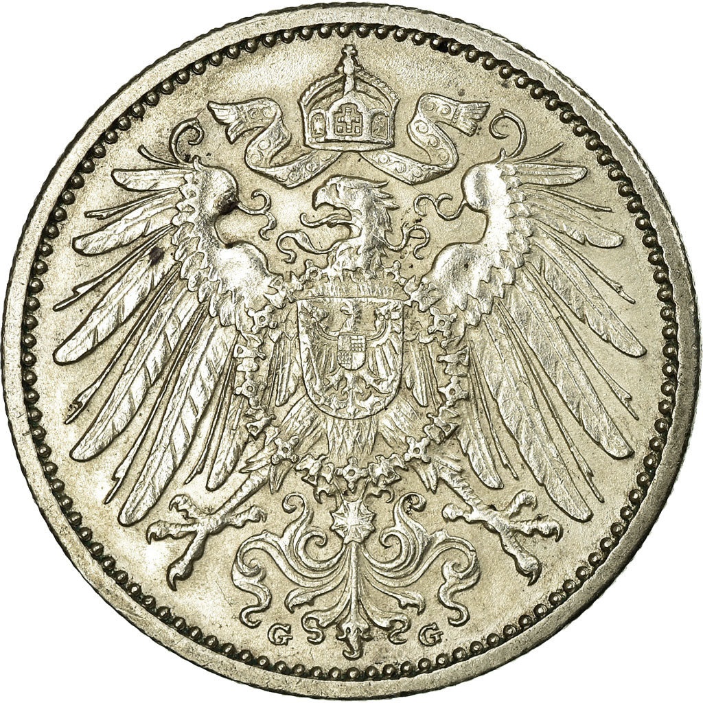 Coin, GERMANY - EMPIRE, Wilhelm II, Mark, 1915, Karlsruhe, EF(40-45), Silver