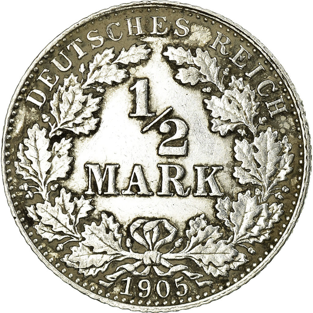 Coin, GERMANY - EMPIRE, 1/2 Mark, 1905, Munich, EF(40-45), Silver, KM:17
