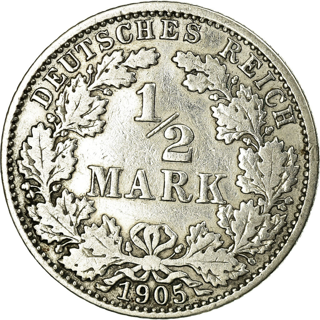 Coin, GERMANY - EMPIRE, 1/2 Mark, 1905, Muldenhütten, EF(40-45), Silver, KM:17