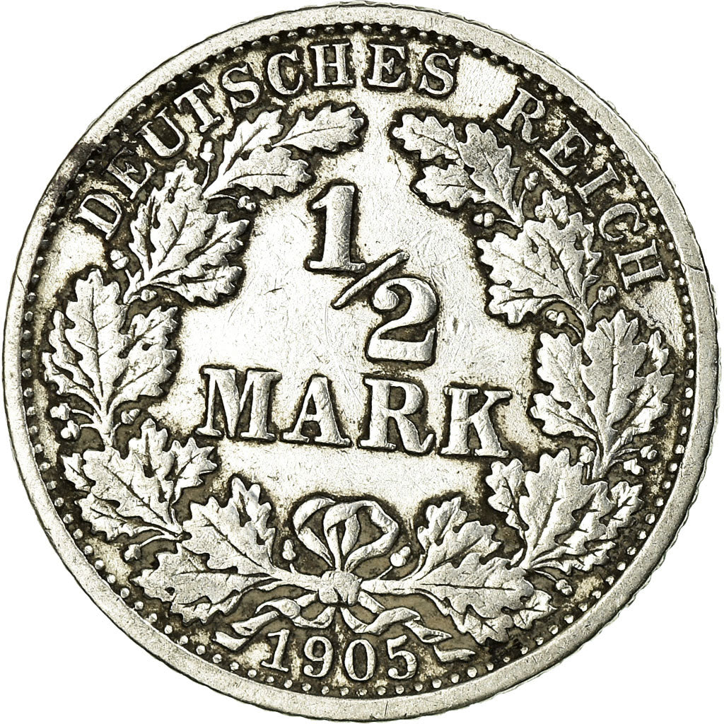 Moneta, GERMANIA - IMPERO, 1/2 Mark, 1905, Stuttgart, MB+, Argento, KM:17