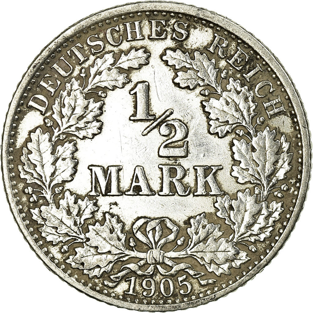 Coin, GERMANY - EMPIRE, 1/2 Mark, 1905, Stuttgart, EF(40-45), Silver, KM:17