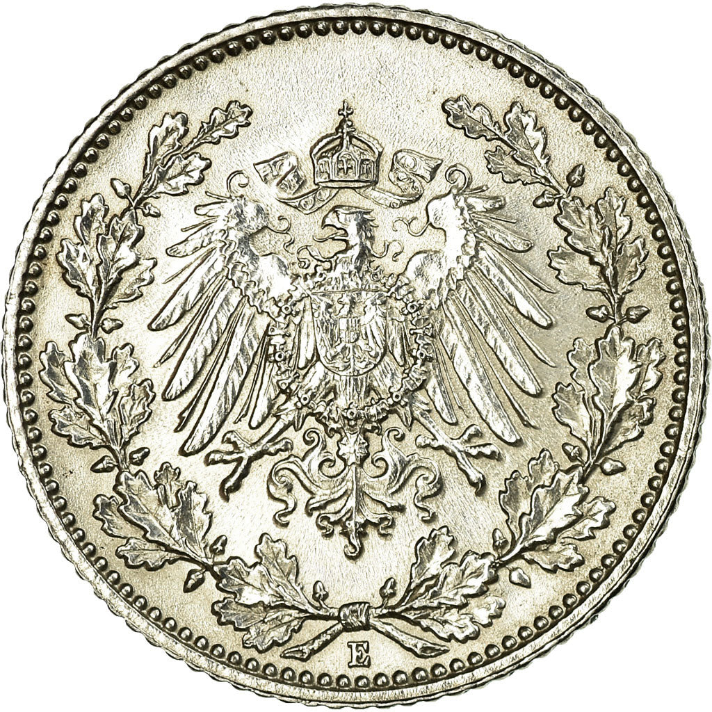 Coin, GERMANY - EMPIRE, 1/2 Mark, 1915, Muldenhütten, EF(40-45), Silver, KM:17
