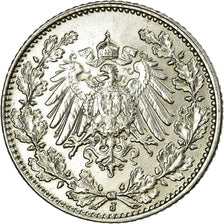 Coin, GERMANY - EMPIRE, 1/2 Mark, 1915, Hambourg, EF(40-45), Silver, KM:17
