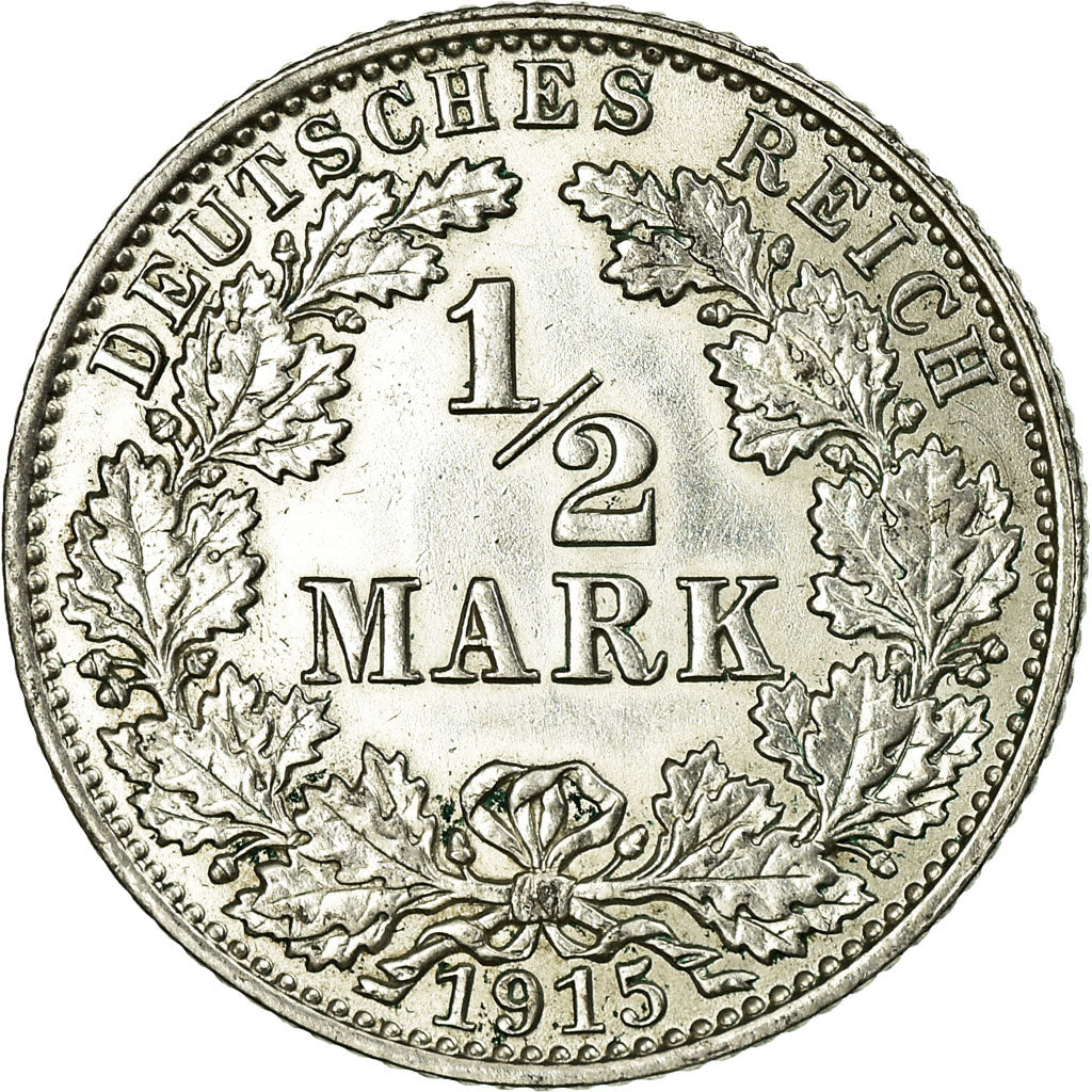 Coin, GERMANY - EMPIRE, 1/2 Mark, 1915, Hambourg, EF(40-45), Silver, KM:17