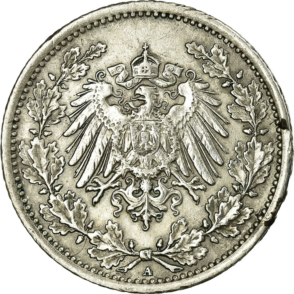 Coin, GERMANY - EMPIRE, 1/2 Mark, 1916, Berlin, EF(40-45), Silver, KM:17