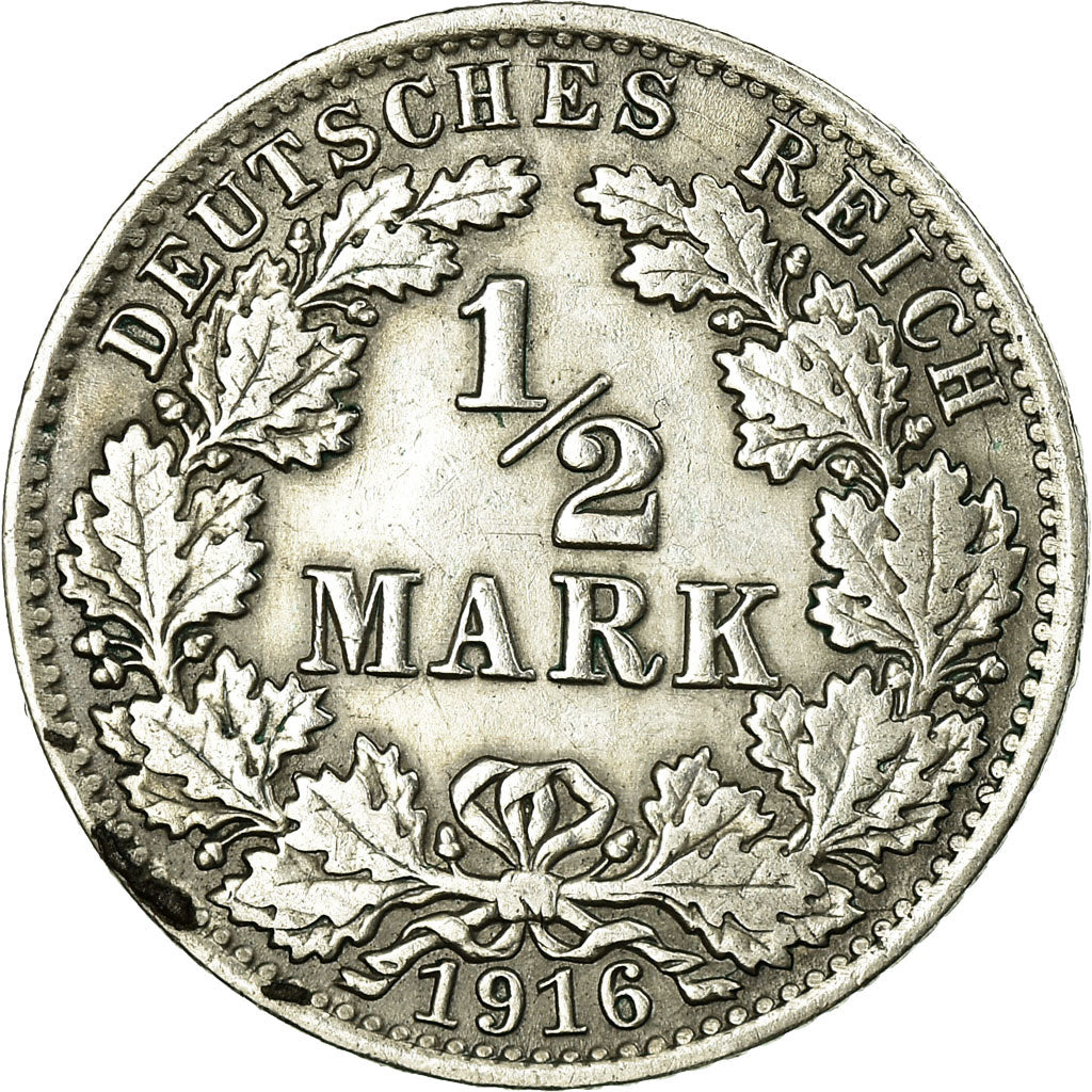 Coin, GERMANY - EMPIRE, 1/2 Mark, 1916, Berlin, EF(40-45), Silver, KM:17