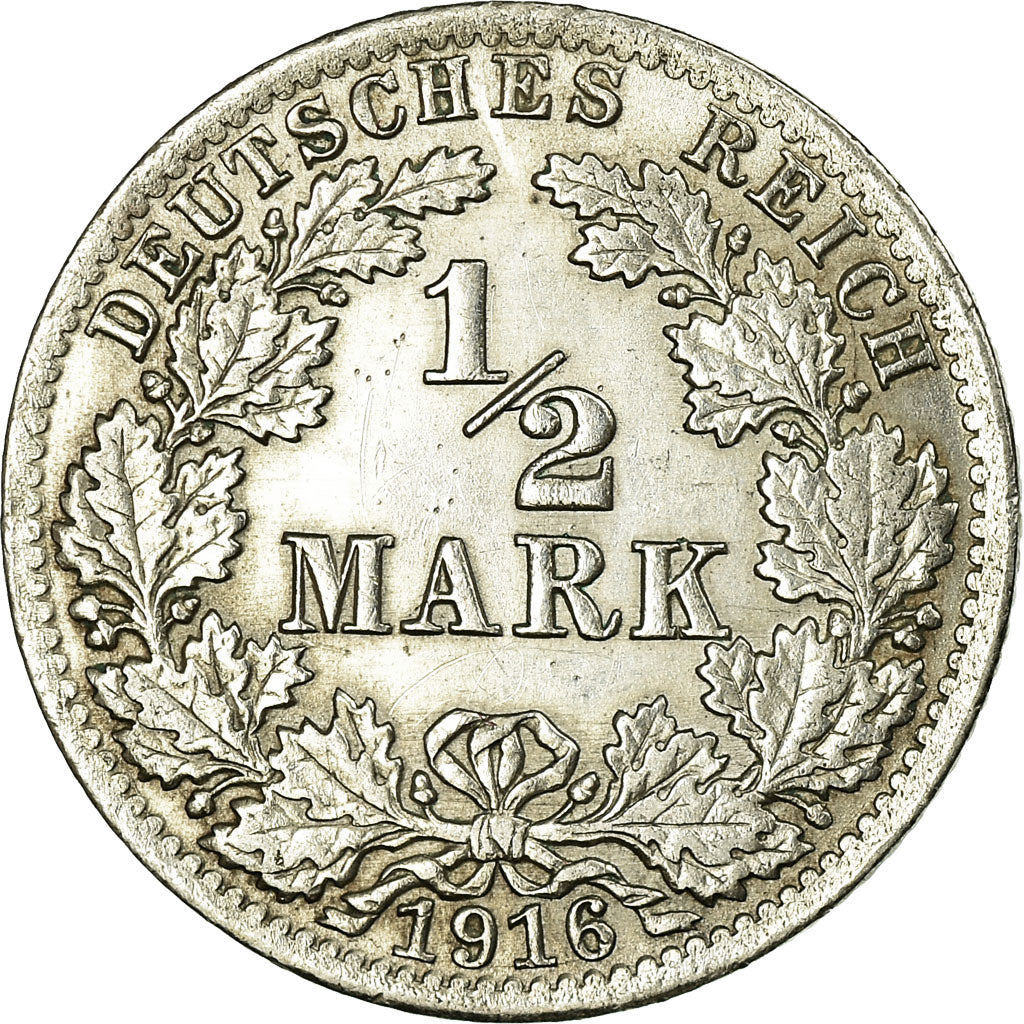 Coin, GERMANY - EMPIRE, 1/2 Mark, 1916, Berlin, EF(40-45), Silver, KM:17