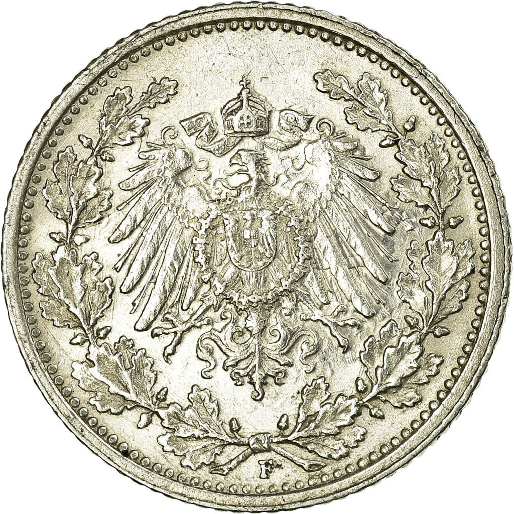 Coin, GERMANY - EMPIRE, 1/2 Mark, 1916, Stuttgart, EF(40-45), Silver, KM:17