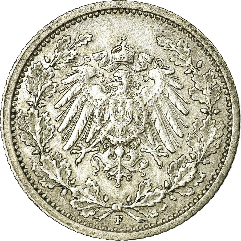 Coin, GERMANY - EMPIRE, 1/2 Mark, 1916, Stuttgart, EF(40-45), Silver, KM:17