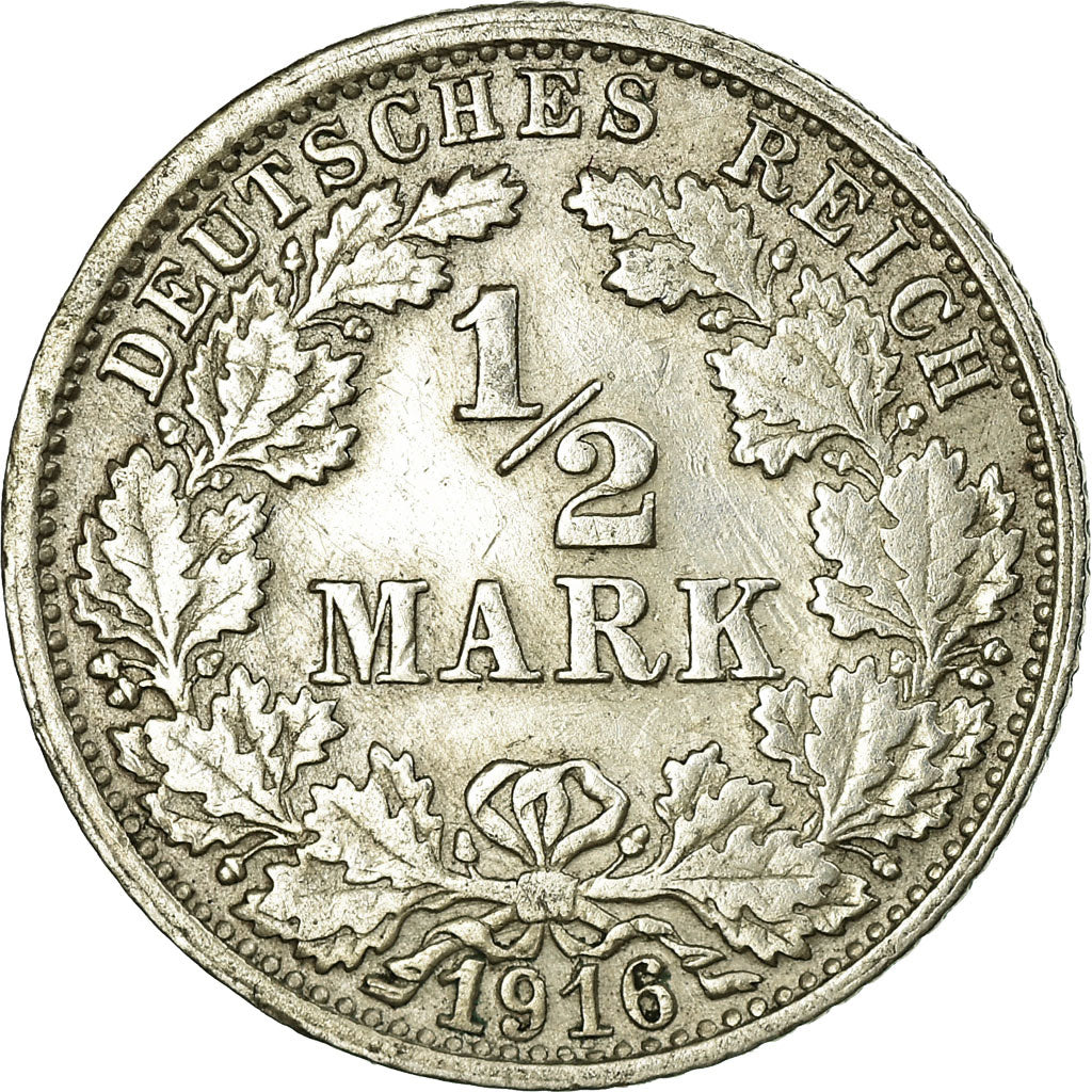 Coin, GERMANY - EMPIRE, 1/2 Mark, 1916, Stuttgart, EF(40-45), Silver, KM:17