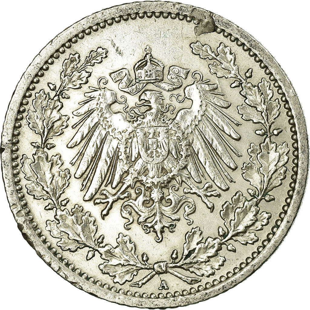 Coin, GERMANY - EMPIRE, 1/2 Mark, 1914, Berlin, EF(40-45), Silver, KM:17