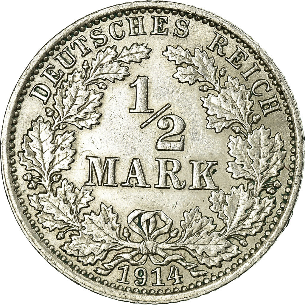 Coin, GERMANY - EMPIRE, 1/2 Mark, 1914, Berlin, EF(40-45), Silver, KM:17